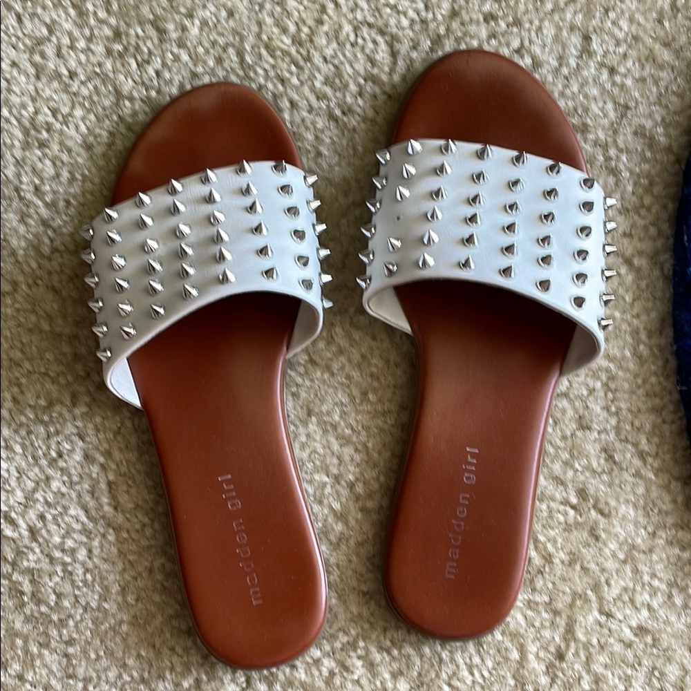 Madden Girl White and Silver Studded Sandals
